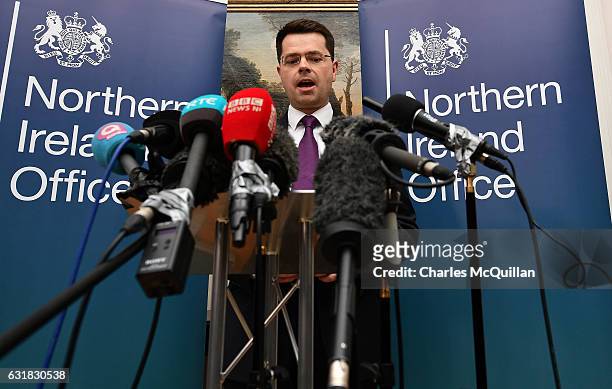 Northern Ireland Secretary of State James Brokenshire holds a press conference at Stormont on January 16, 2017 in Belfast, Northern Ireland. Northern...