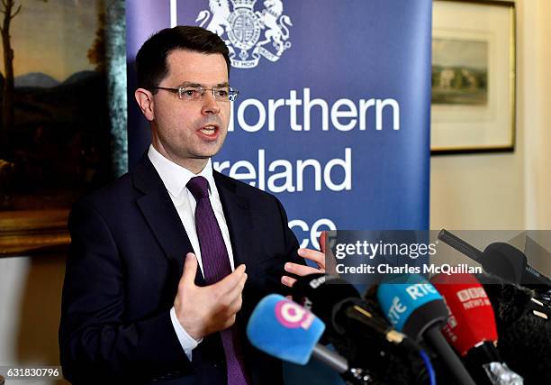 Northern Ireland Secretary of State James Brokenshire holds a press conference at Stormont on January 16, 2017 in Belfast, Northern Ireland. Northern...