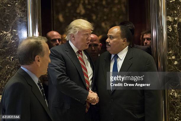 President-elect Donald Trump shakes hands with Martin Luther King III after their meeting at Trump Tower, January 16, 2017 in New York City. Trump...