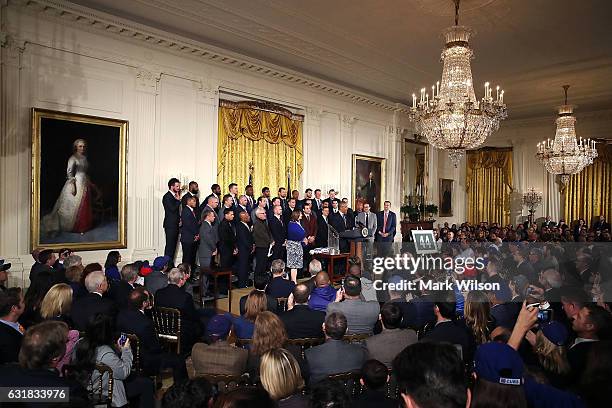 President Barack Obama speaks during an event to honor the 2016 World Series Champion Chicago Cubs in The East Room at the White House, on January...