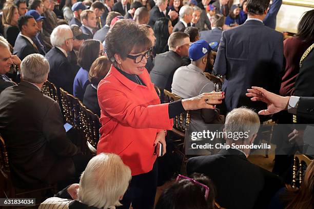White House Senior Advisor Valerie Jarrett welcomes guests during a celebration of the Major League Baseball World Series champion Chicago Cubs in...