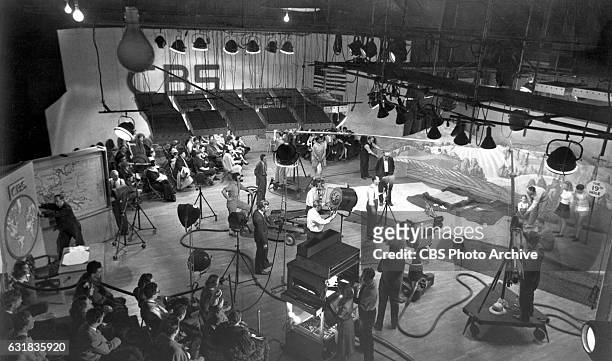 Television Studio at Grand Central Terminal Building showing equipment and stage sets. Image dated July 1, 1945.