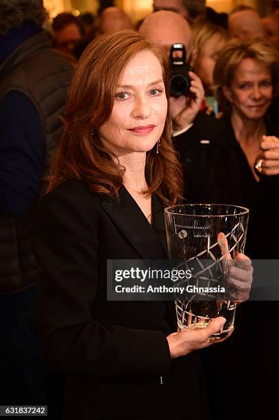 Isabelle Huppert is honored with the French Film Award by Unifrance at Ministere de la Culture on January 16, 2017 in Paris, France.