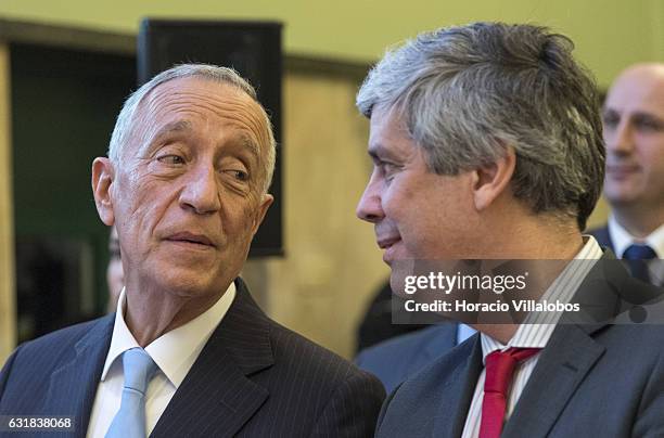 Portuguese President Marcelo Rebelo de Sousa and Minister of Finance Mario Centeno at the presentation of digital 'Museu Casa Da Moeda' on January...