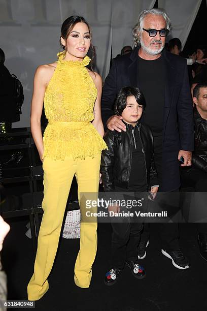 Elisabetta Gregoraci, Nathan Falco Briatore and Flavio Briatore attend the Billionaire show during Milan Men's Fashion Week Fall/Winter 2017/18 on...