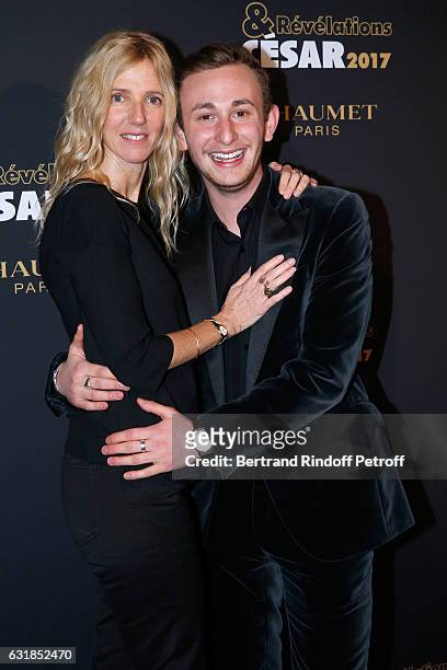 Revelation for "Quand on a 17 ans", Kacey Mottet Klein and his sponsor Sandrine Kiberlain attend the "Cesar - Revelations 2017" Photocall and...