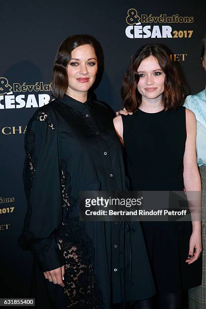 Revelation for "Bang Gang...", Marilyn Lima , dressed in Miu Miu, and her sponsor Marion Cotillard attend the "Cesar - Revelations 2017" Photocall...