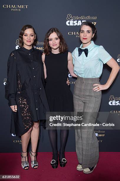 Marion Cotillard, Marilyn Lima and Eva Husson attend the 'Cesar - Revelations 2017' on January 16, 2017 in Paris, France.