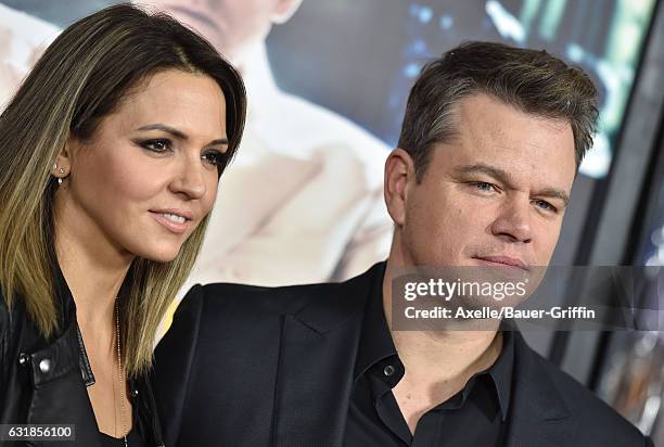 Actor Matt Damon and Luciana Damon arrive at the Premiere of 'Live By Night' at TCL Chinese Theatre on January 9, 2017 in Hollywood, California.