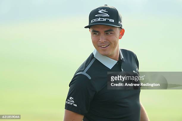 Rickie Fowler of the USA is pictured during practice for the Abu Dhabi HSBC Championship at Abu Dhabi Golf Club on January 17, 2017 in Abu Dhabi,...