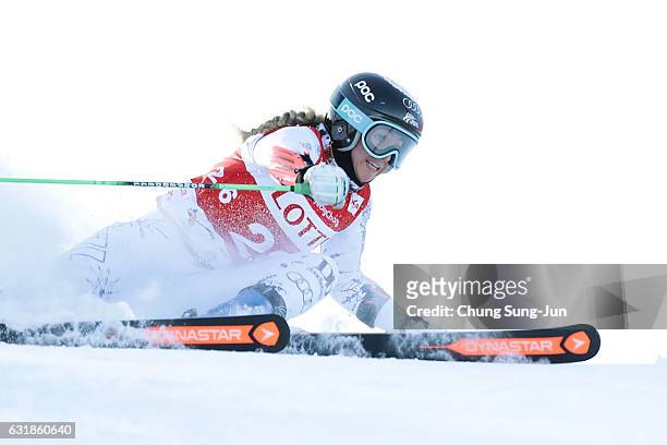 Piera Hudson of New Zealand competes in the Ladies's Giant Slalom during the Alpine FEC And President Cup 2017 - test event for Pyeongchang 2018...