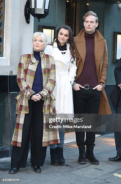 Miranda Richardson; Jack Fox; Samantha Barks attends 100 Years Of The Ivy Celebrated by Unveiling Of Green Plaque - Photocall on January 17, 2017 in...