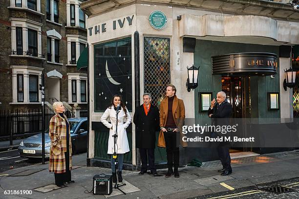 Miranda Richardson, Robert David, Samantha Barks, Jack Fox and Fernando Peire attend the unveiling of a Green Plaque to celebrate 100 years of The...