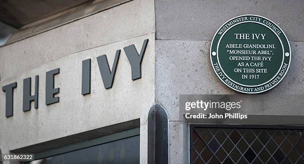 General view of a Green Plaque unveiled to celebrate 100 years of the Ivy taken during a Photocall on January 17, 2017 in London, United Kingdom.