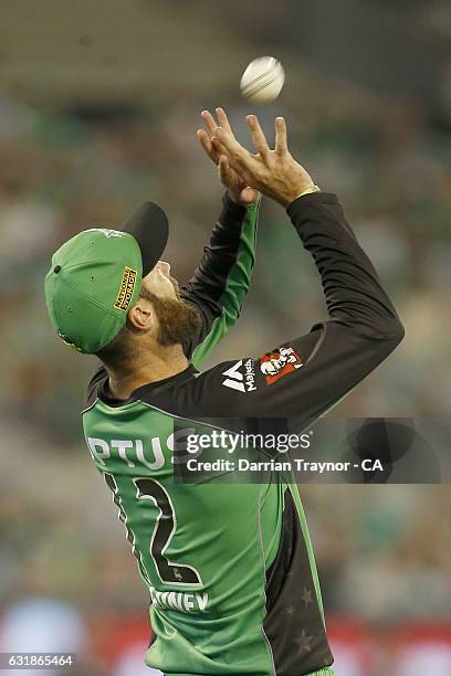 Rob Quiney of the Melbourne Stars takes a catch during the Big Bash League match between the Melbourne Stars and the Brisbane Heat at Melbourne...