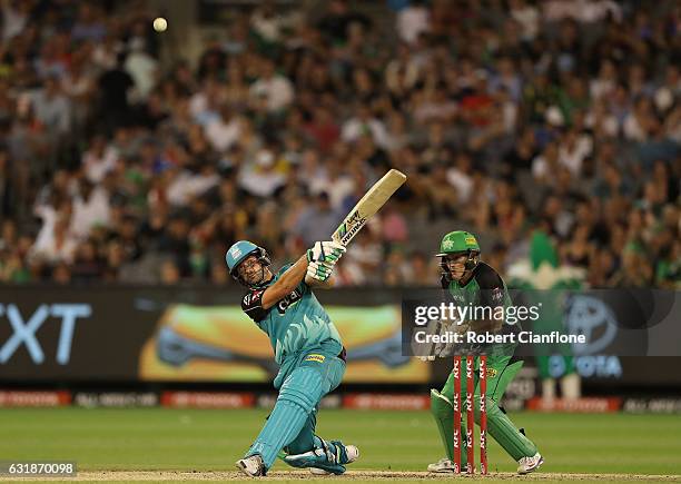 Joe Burns of the Brisbane Heat bats during the Big Bash League match between the Melbourne Stars and the Brisbane Heat at Melbourne Cricket Ground on...