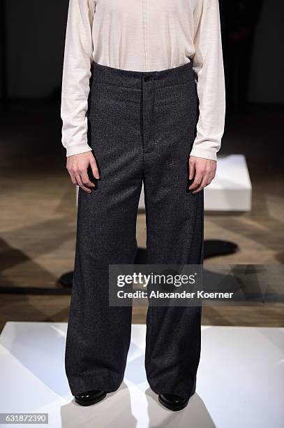 Model, fashion detail, poses at the presentation of Brachmann during the Mercedes-Benz Fashion Week Berlin A/W 2017 at Stage at me Collectors Room on...