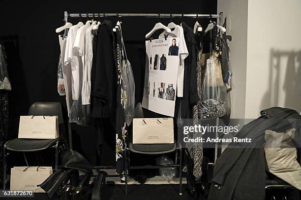 General view backstage ahead of the Dorothee Schumacher show during the Mercedes-Benz Fashion Week Berlin A/W 2017 at Kaufhaus Jandorf on January 17,...