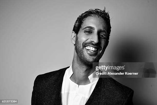 Sami Slimani is seen backstage ahead of the Brachmann Show during the Mercedes-Benz Fashion Week Berlin A/W 2017 at Kaufhaus Jandorf on January 17,...