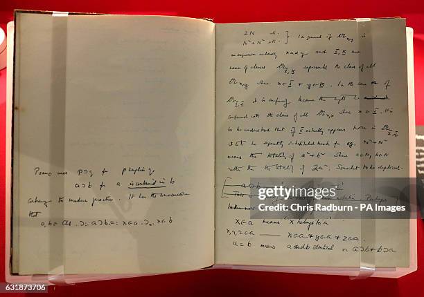 Close up detail from the notebook of Enigma codebreaker Alan Turing, that belonged to the mathematician which recently sold for &pound;1M - and has...