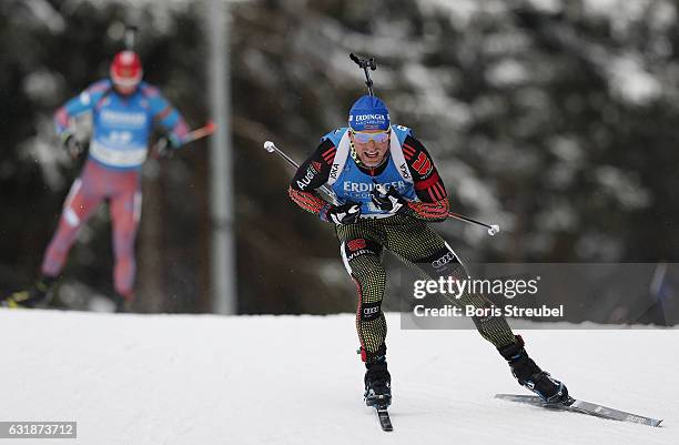 Eric Lesser of Germany competes during the 12.5 km men's Pursuit on January 7, 2017 in Oberhof, Germany.