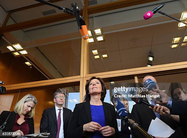 Malu Dreyer, Governor of Rhineland-Palatinate and current President of the German Federal Council speaks to the media at the German Federal...