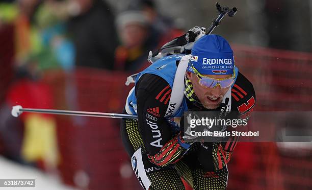 Eric Lesser of Germany competes during the 12.5 km men's Pursuit on January 7, 2017 in Oberhof, Germany.