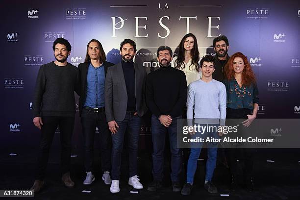 Pablo Molinero, Rafael Cobo, Paco Leon, Alberto Rodriguez, Lupe de Junco, Sergio Castellao, Manolo Solo and Patricia Lopez pose for a picture for the...