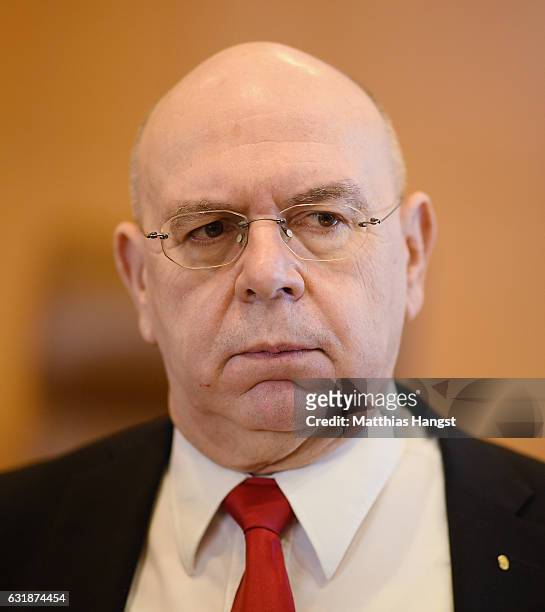 Peter Marx, a leading member of the NPD seen at the German Federal Constitutional Court to hear the court's verdict on whether to ban the far-right...