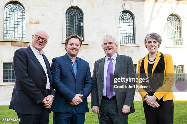 Sir Nicholas Kenyon, Director Barbican, Gareth Davies, Sir Simon Rattle and Kathryn McDowell, Managing Director LSO, at a press conference to launch...