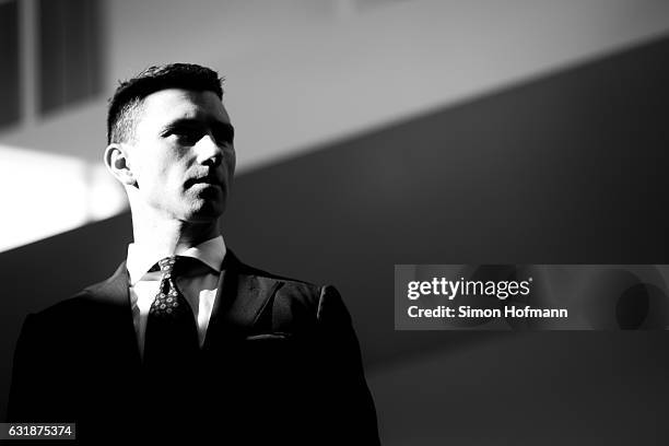 Image has been converted to black and white.) KARLSRUHE, GERMANY Frank Franz, Chairman of the far-right NPD political party, looks on after the...
