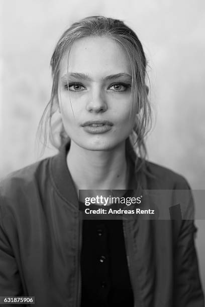 Anna Mila Guyenz is seen backstage ahead of the Dorothee Schumacher show during the Mercedes-Benz Fashion Week Berlin A/W 2017 at Kaufhaus Jandorf on...
