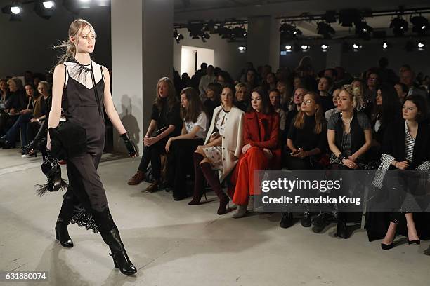 First row during the Dorothee Schumacher show during the Mercedes-Benz Fashion Week Berlin A/W 2017 at Kaufhaus Jandorf on January 17, 2017 in...