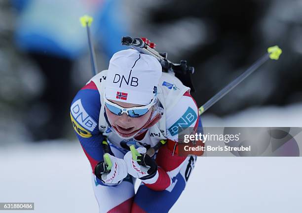 Hilde Fenne of Norway competes during the 7.5 km women's Sprint on January 6, 2017 in Oberhof, Germany.