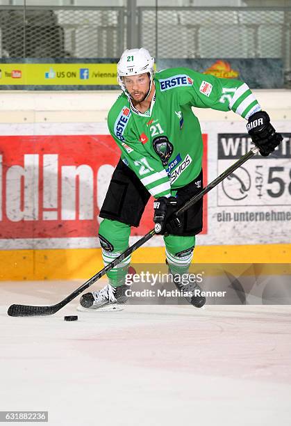 Chris Langkow of Olimpija Ljubljana during the action shot on September 16, 2016 in Ljubljana, Slovenia.