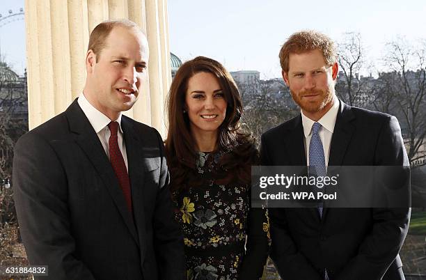 Prince William, Duke of Cambridge, Catherine, Duchess Of Cambridge and Prince Harry during an event to announce plans for Heads Together ahead of the...