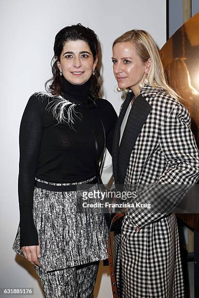 Designer Dorothee Schumacher and Celine Aagaard are seen at the Dorothee Schumacher show during the Mercedes-Benz Fashion Week Berlin A/W 2017 at...