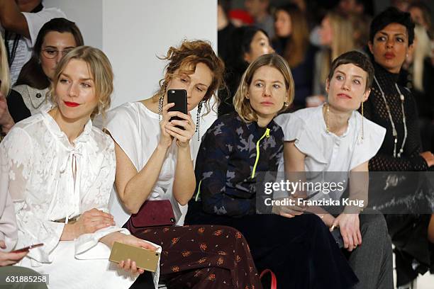 Julia Dietze, Chiara Schoras, Aino Laberenz, Jasmin Gerat and Dennenesch Zoude attend the Dorothee Schumacher show during the Mercedes-Benz Fashion...