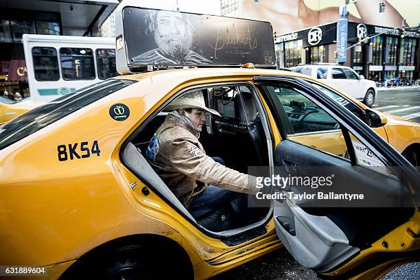 Buck Off at the Garden Preview: Portrait of Luis Blanco exiting taxi during photo shoot in Time Square. New York, NY 1/8/2017 CREDIT: Taylor...