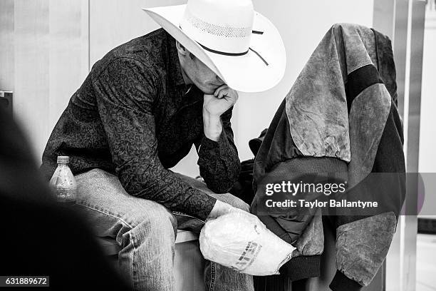 Buck Off at the Garden: Closeup portrait of rider backstage during photo shoot before event at Madison Square Garden. Behind the Scenes. New York, NY...