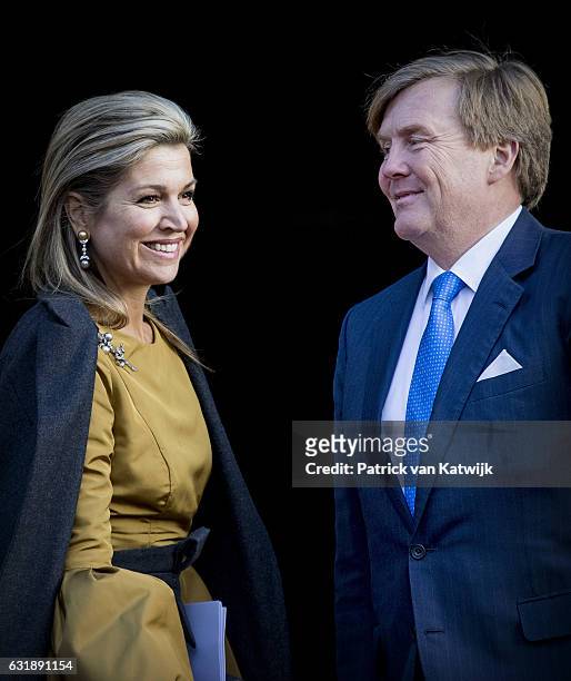 King Willem-Alexander of the Netherlands and Queen Maxima of the Netherlands at the new year reception at the royal palace on January 17, 2017 in...