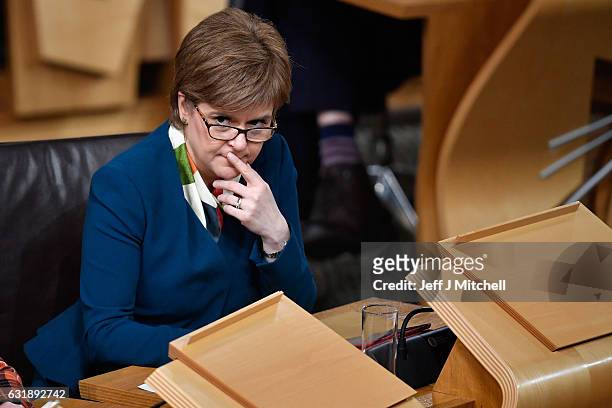 Nicola Sturgeon, First Minister of Scotland, attends the debate to keep Scotland in the European single market at the Scottish Parliament on January...