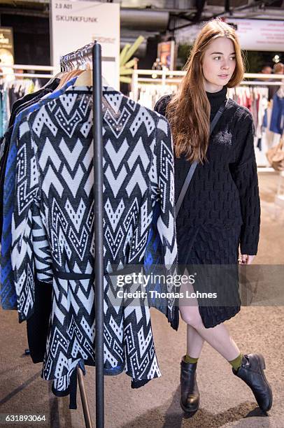 Egle Loit dressed with 'Liisasoolepp' of Estonia at the Ethical Fashion Show Berlin during Mercedes-Benz Fashion Week Berlin A/W 2017/18 on January...