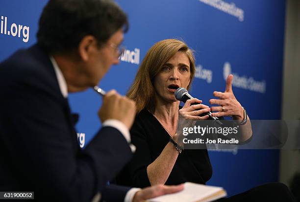 Ambassador John Herbst, Director, Dinu Patriciu Eurasia Center Atlantic Council listens as U.S. Permanent Representative to the United Nations...