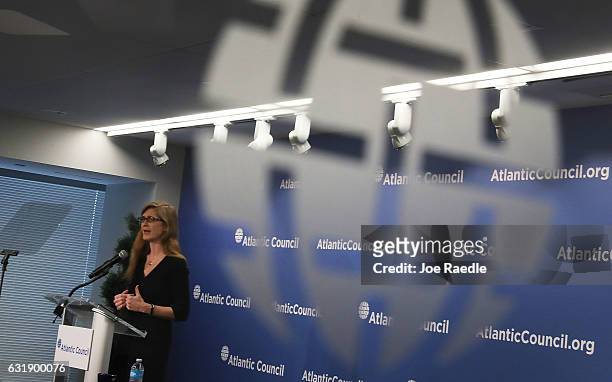 Permanent Representative to the United Nations Samantha Power speaks during a discussion at the Atlantic Council on "The Future of U.S.-Russia...