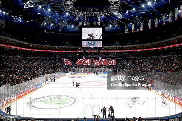 General view of the O2 Arena during the Champions Hockey League Semi Final match between Sparta Prague and Vaxjo Lakers at O2 Arena Prague on January...