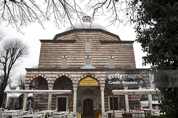 The outside view of the Haseki Hurrem Sultan Hamam is seen, which is constructed by Mimar Sinan, built at the request of Hurrem Sultan , the wife of...