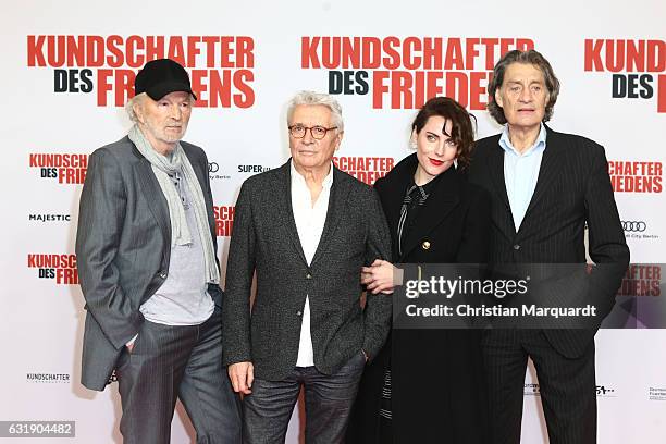 Michael Gwisdek, Henry Huebchen, Antje Traue and Friedrich Glatzeder, the main cast of the movie, attend the 'Kundschafter des Friedens' Premiere at...