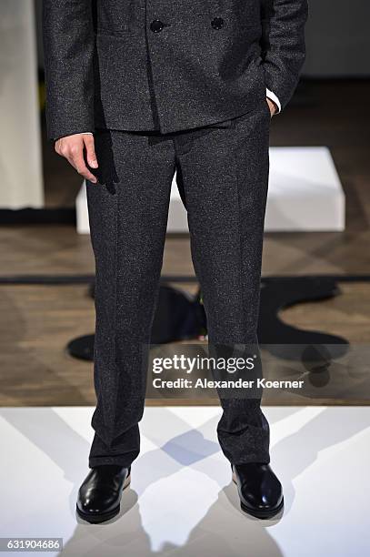 Sami Slimani, trouser detail, poses at the Brachmann presentation during the Mercedes-Benz Fashion Week Berlin A/W 2017 at Stage at me Collectors...