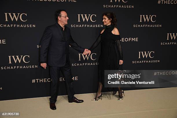 Jean Reno and Zofia Reno arrive at IWC Schaffhausen at SIHH 2017 "Decoding the Beauty of Time" Gala Dinner on January 17, 2017 in Geneva, Switzerland.